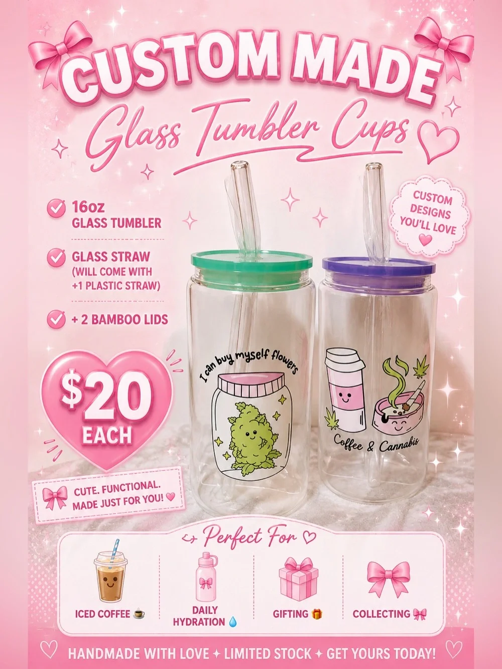 Custom Made Glass Tumbler Cup